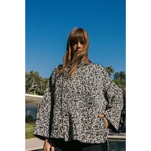 Black White Zara High-Collar Wrap Front Chunky Knit Kimono Sleeve Sweater (NWT)